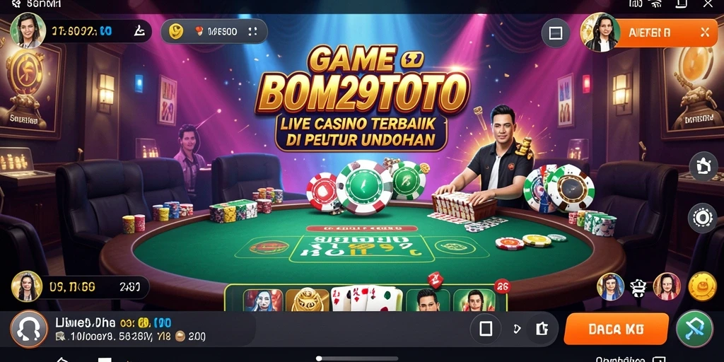 Screenshot BOM29TOTO menampilkan dealer dan permainan Live Casino yang seru.