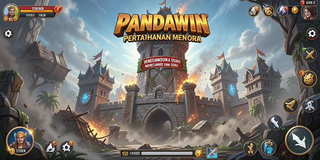 Tampilan gameplay PANDAWIN yang seru di arena Tower Defense.
