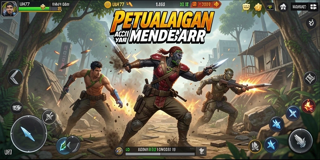 Screenshot UH77 menampilkan pertempuran aksi yang mendebarkan.
